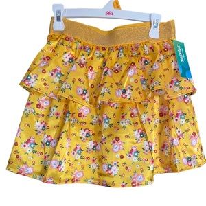 Girls Skirt Skort Size 10 Yellow / Pink Sateen with Owls & Hedgehog Floral Print